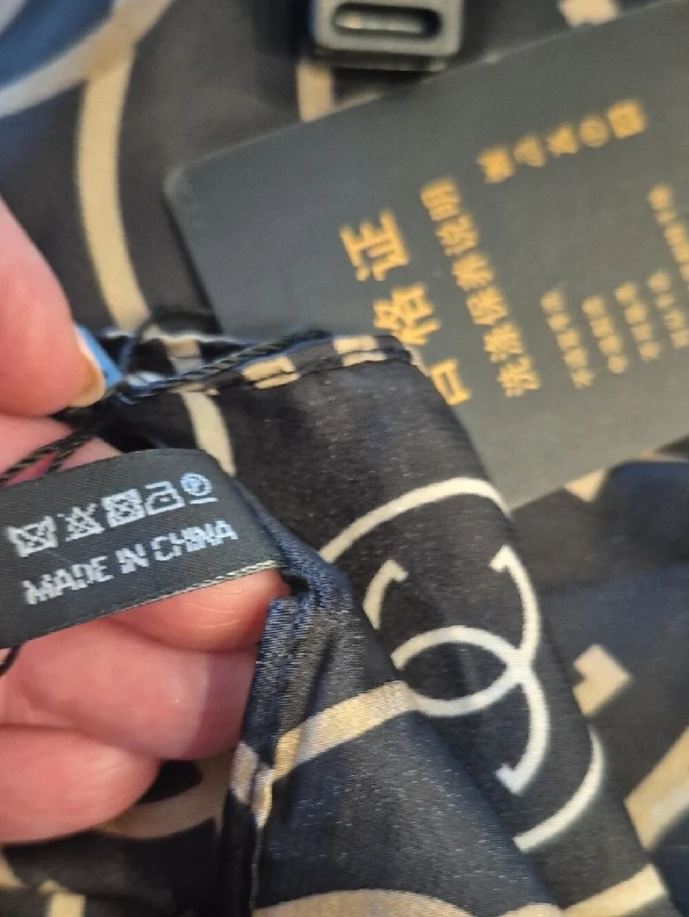 Designer-Style Black and Beige Silk Feel Scarf NWT